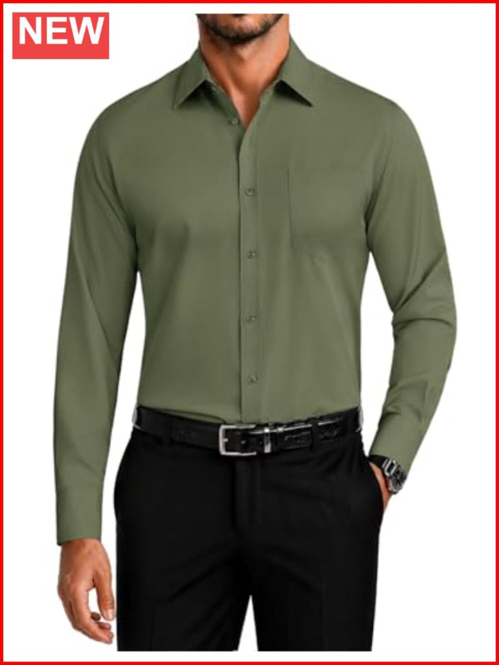Mens Wrinkle Free Long Sleeve Button Down Dress Shirt Regular Fit Business